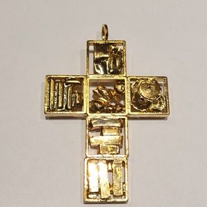 Pendant man's cross gold-plated contemporary